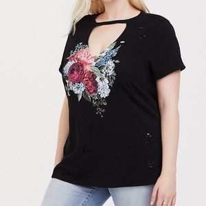 NWT Torrid Black Floral Choker Tee